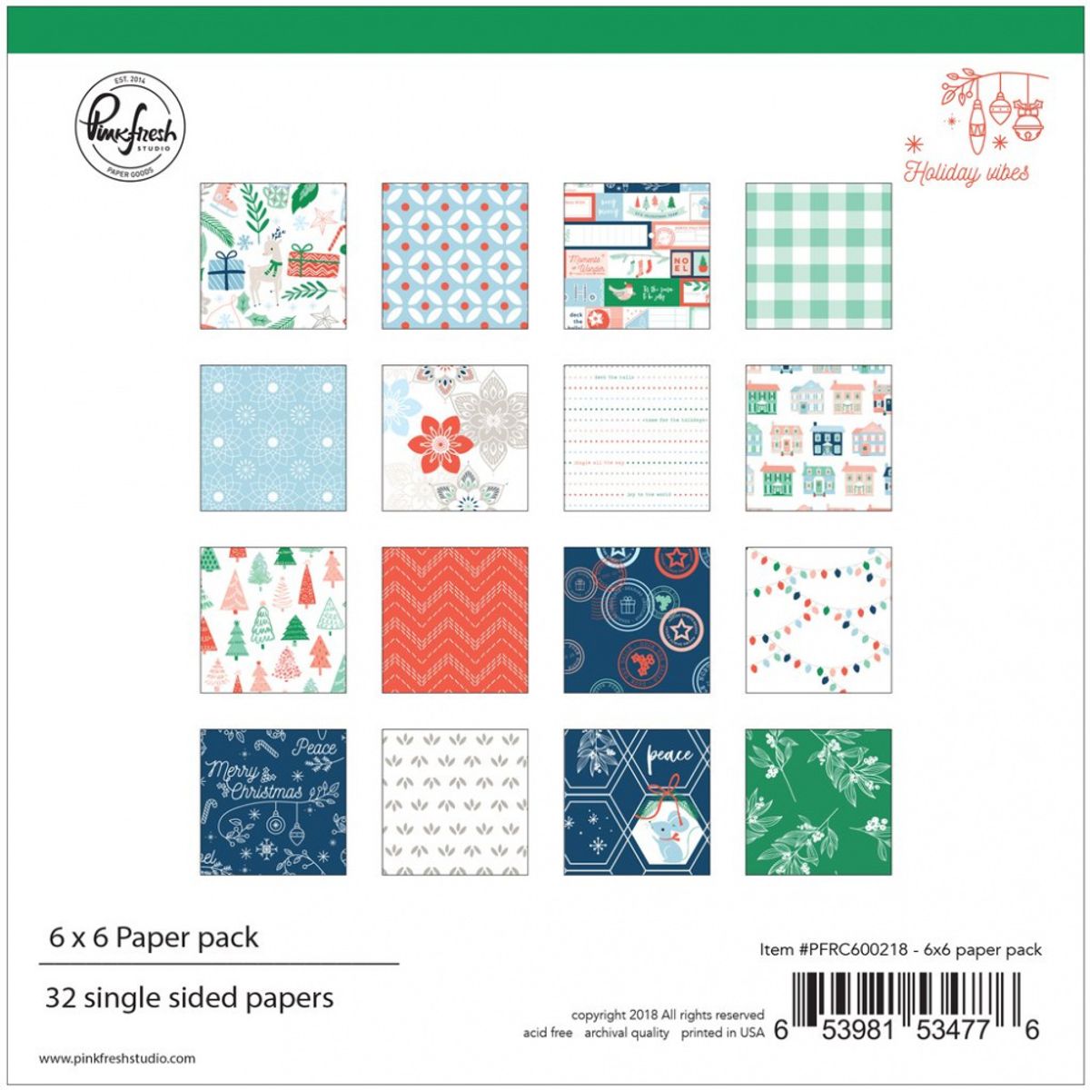 Pinkfresh Studio Holiday Vibes 6x6 Paper Pack