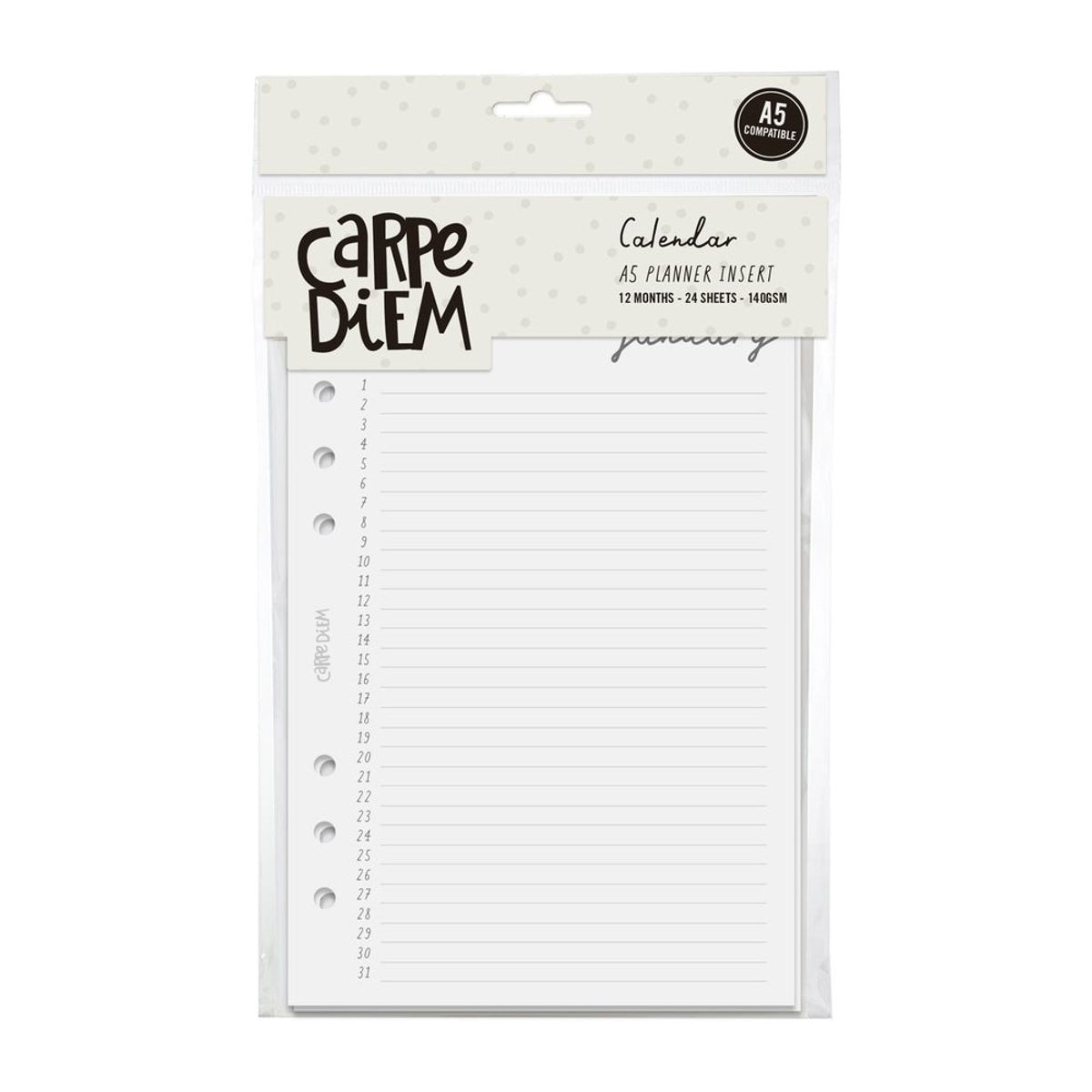 Carpe Diem A5 Calendar Inserts