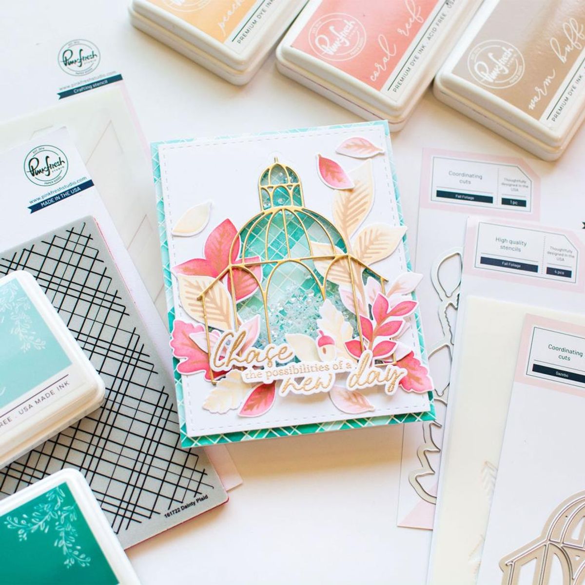 Pinkfresh Studio Fall Foliage layering stencils & die